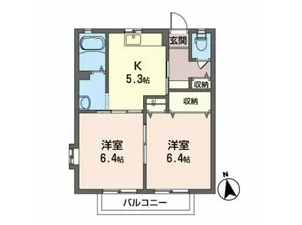 カーサブライトB(2K/2階)の間取り写真