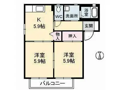 グランドーレ芦品(2K/1階)の間取り写真