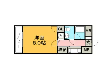 ローズガーデンI(1K/4階)の間取り写真