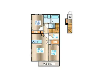 AURORA.MONIWA(2SLDK/2階)の間取り写真