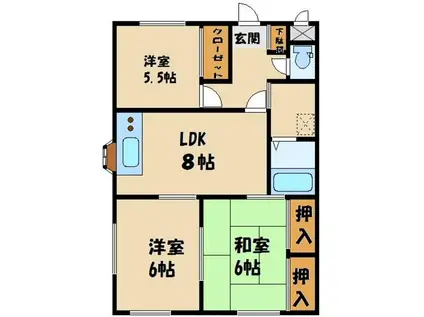 プロスパー1号館(3LDK/2階)の間取り写真