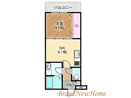 TKアンバーコート浜寺II(1DK/1階)の間取り写真