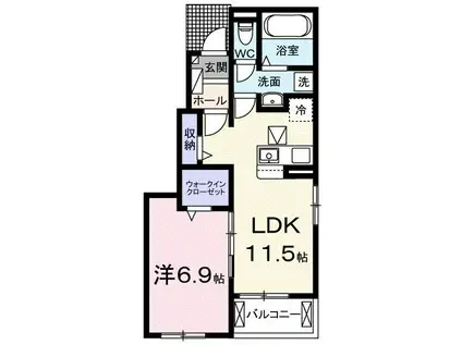 KASHIWA(1LDK/1階)の間取り写真