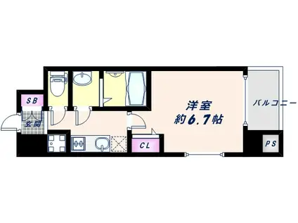 アドバンス難波西アクア(1K/2階)の間取り写真