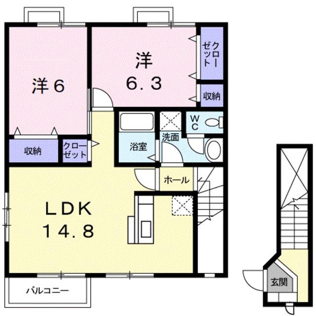 シャン・ド・フルールI(2LDK/2階)の間取り写真