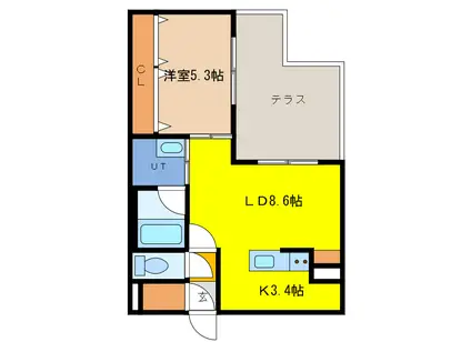 PRESCELTO北栄(1LDK/1階)の間取り写真