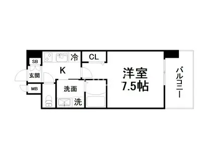ベラジオ雅び京都西院II(1K/7階)の間取り写真