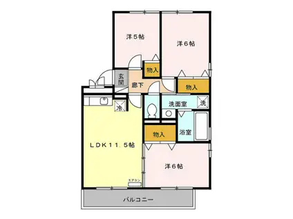 リビングタウン横田新町B棟(3LDK/2階)の間取り写真