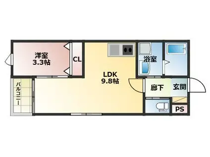 筑紫野市針摺南2丁目D棟(1LDK/2階)の間取り写真