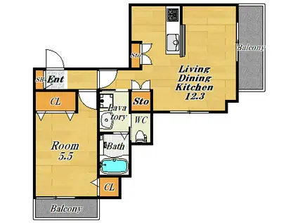 ウィルズガーデン(1LDK/2階)の間取り写真