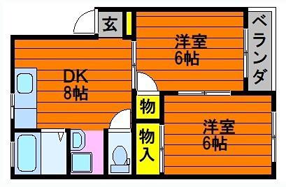 コーポチェリー(2DK/1階)の間取り写真