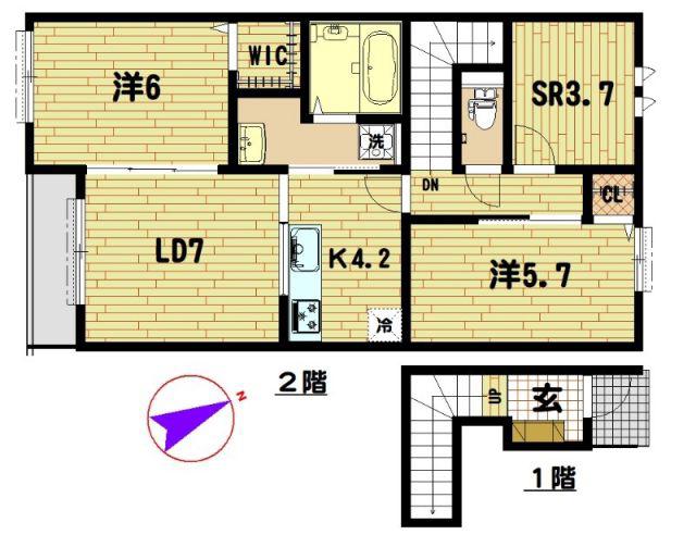 アムール久喜A棟(2SLDK/2階)の間取り写真