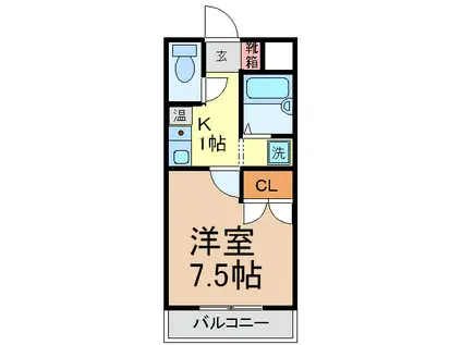 ビューテラスII(1K/3階)の間取り写真