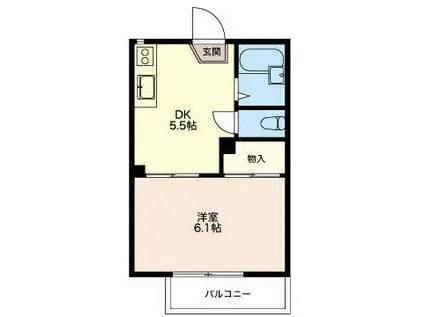 ビラージュ西条(1DK/2階)の間取り写真