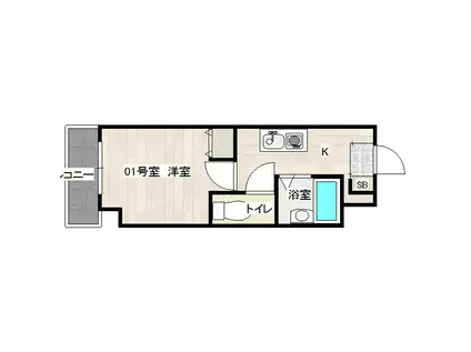 モアフィールド箱崎II(1K/8階)の間取り写真