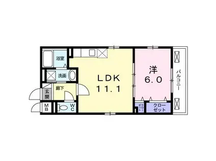 グラース シー(1LDK/2階)の間取り写真