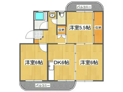 八番町リバーハイツ(3DK/4階)の間取り写真