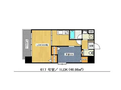 グランドツイン黒崎(1LDK/6階)の間取り写真