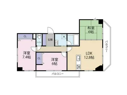 明治グランドヒル加古川駅前II番館(3LDK/3階)の間取り写真