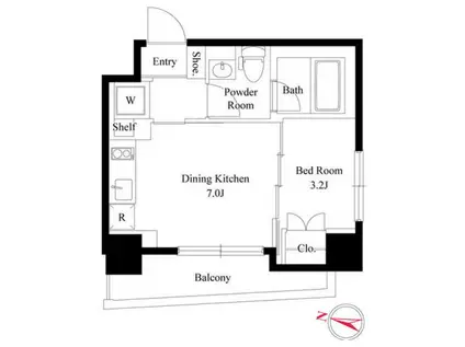 GARBO HAMADAYAMAガルボ浜田山(1DK/2階)の間取り写真