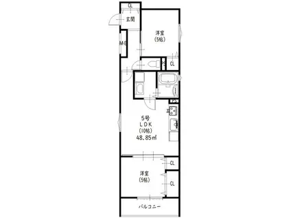 クリエオーレ菊水町(2LDK/2階)の間取り写真