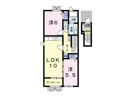 パレス ハチマン(2LDK/2階)の間取り写真