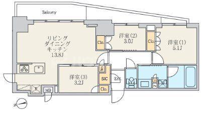 クレストコート北千住レジデンス(3LDK/5階)の間取り写真