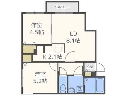 ブランシャール豊平パークサイド(2LDK/3階)の間取り写真