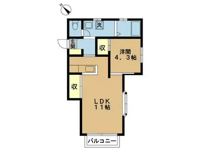 上越新幹線 新潟駅 徒歩26分 2階建 築23年(1LDK/1階)の間取り写真