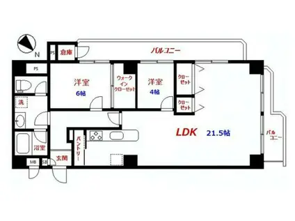 白金台パークサイドハイツ(2LDK/7階)の間取り写真