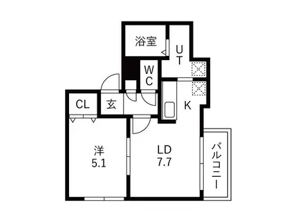 パークコート平岸(1LDK/1階)の間取り写真
