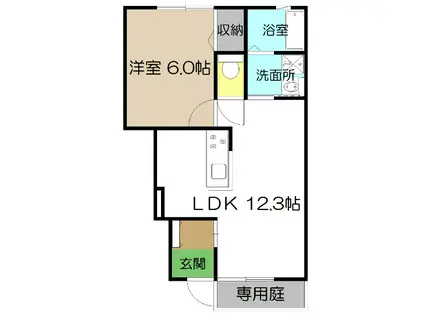 フローラル薊野VI(1LDK/1階)の間取り写真