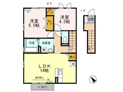 ヴァンクール幡保(2LDK/2階)の間取り写真