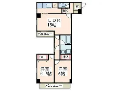 パルコートイイダ(2LDK/4階)の間取り写真