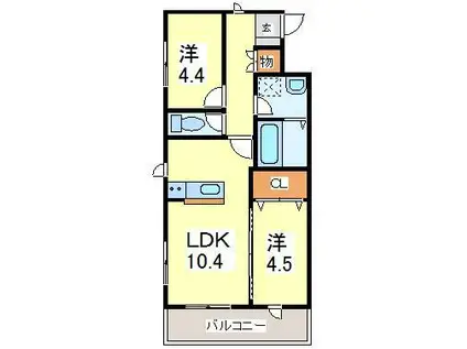 グランシルク(2LDK/2階)の間取り写真
