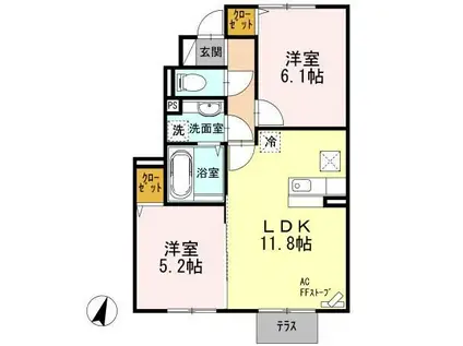 メール ママン(2LDK/1階)の間取り写真