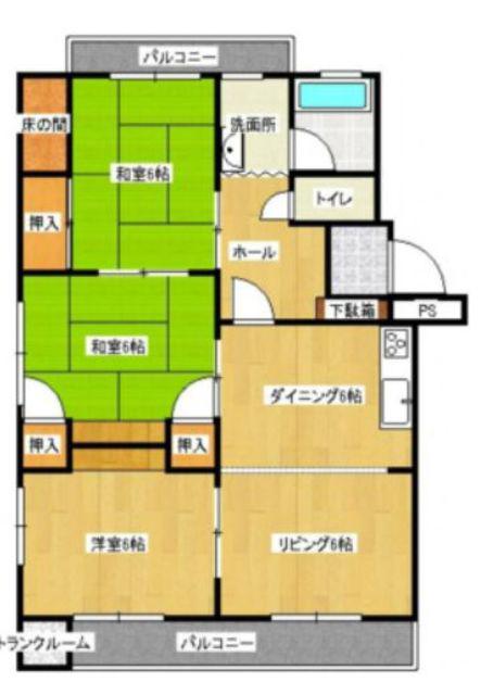 小笹ハイツ29棟(3LDK/4階)の間取り写真