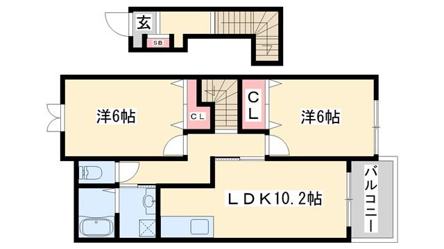 ヴィラ・ポポラーレII(2LDK/2階)の間取り写真