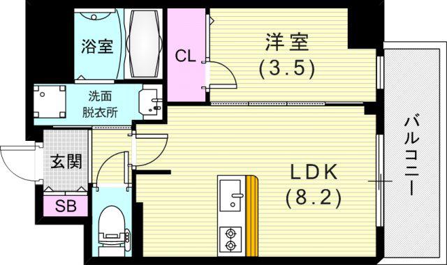 ディアレイシャス湊川公園(1LDK/5階)の間取り写真