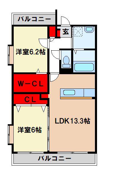 エントピア太宰府(2LDK/3階)の間取り写真