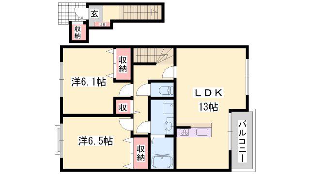 エテルネル B棟(2LDK/2階)の間取り写真