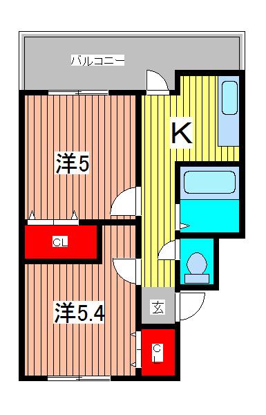 中銀新青木公園マンション(2K/2階)の間取り写真