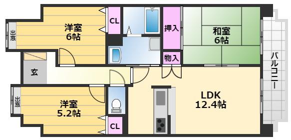 シャルマンフジエスト岸和田(3LDK/1階)の間取り写真