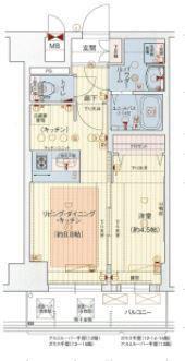 プレサンス難波クチュール(1LDK/15階)の間取り写真
