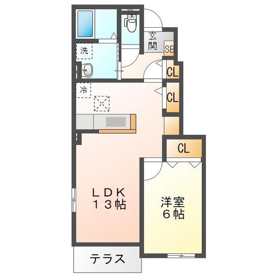 ランドマーク 0826 I(1LDK/1階)の間取り写真