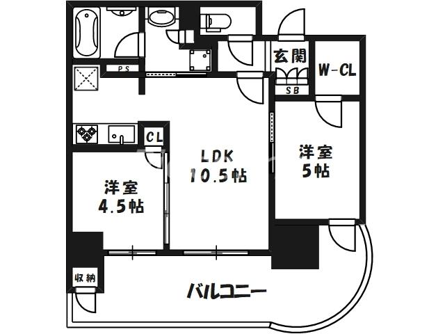 ラシュレ大阪同心(2LDK/14階)の間取り写真