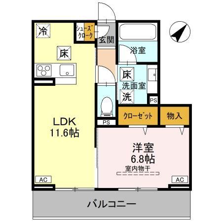 ノーブルラフィネ万平町 B(1LDK/1階)の間取り写真