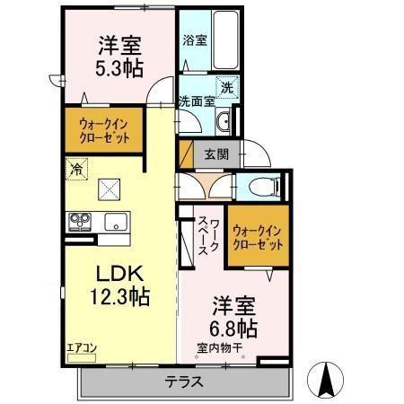 リヴィール ソワIII(2LDK/1階)の間取り写真