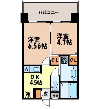 フェリーチェ梅香崎(2K/5階)の間取り写真