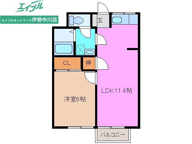 ハイユニK1(1LDK/1階)の間取り写真